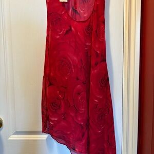 Elegant Red Sheer Floral Nightgown